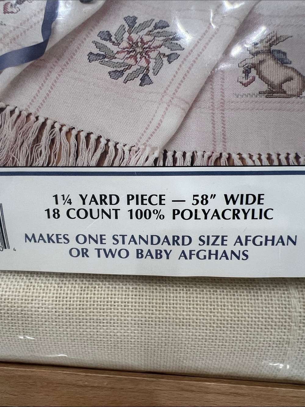 Vintage Leisure Arts Anne Cloth Bunny Rabbit Cross Stitch Afghan Fabric NOS - Picture 3 of 6